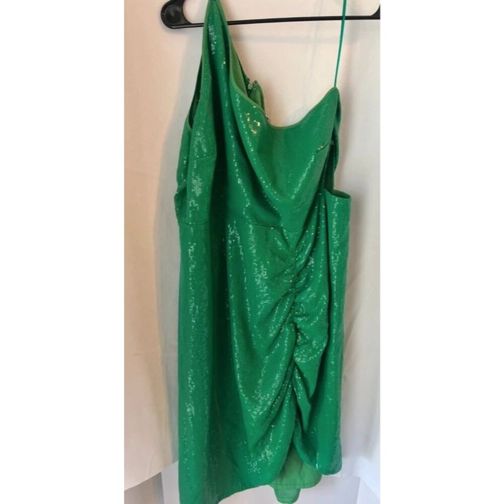 Vineet Bahl Green One-Shoulder Sequin Midi Dress Size 1X